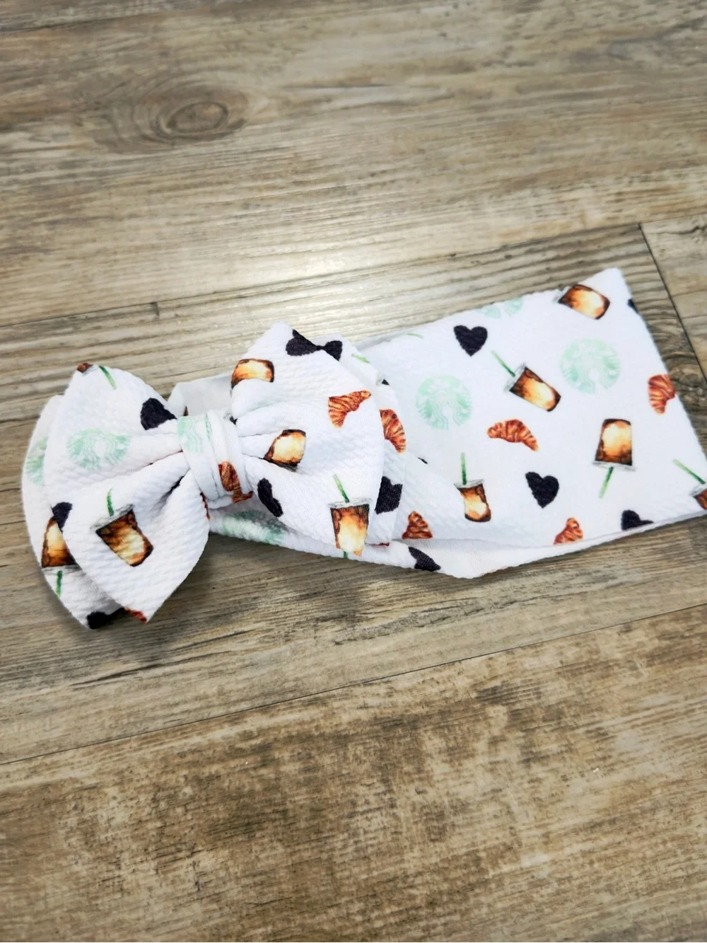 Big Bow Headband Baby Girl 0-3M Green White Coffee Inspired